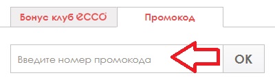 Активация промокода в магазине ECCO