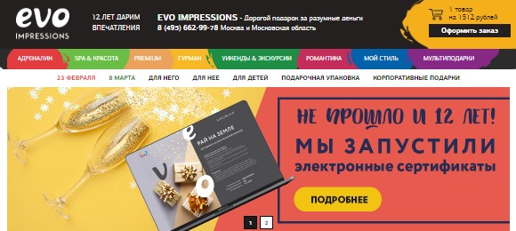 Главная страница магазина EVO Impressions