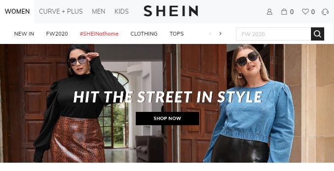 Главная страница магазина Shein