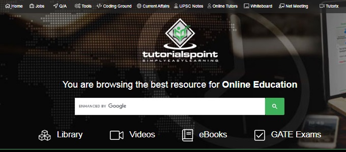 Главная страница сайта Tutorialspoint