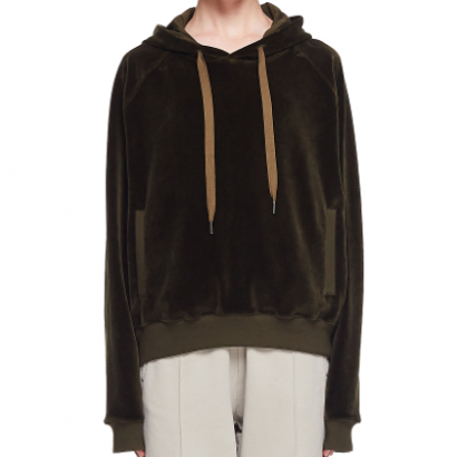 Бархатное худи цвета хаки с вышивкой Haider Ackermann